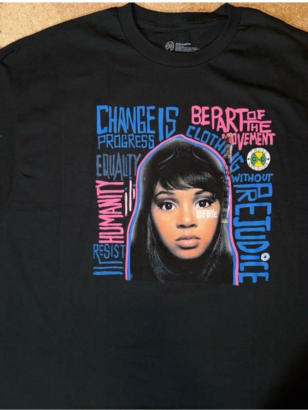 LEFT EYE BE PART OF THE MOVEMENT GRAPHIC TEE UNISEX BLACK CROSS COLOURS NEW